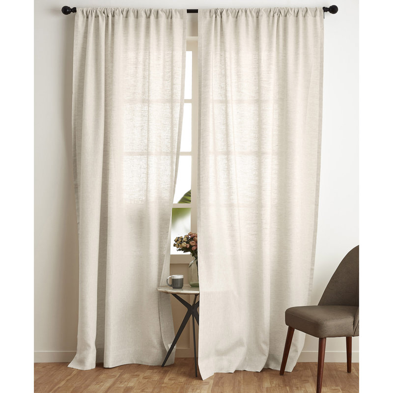 Linen Curtain with Rod Pocket, Light Natural, 52" W x 63" L