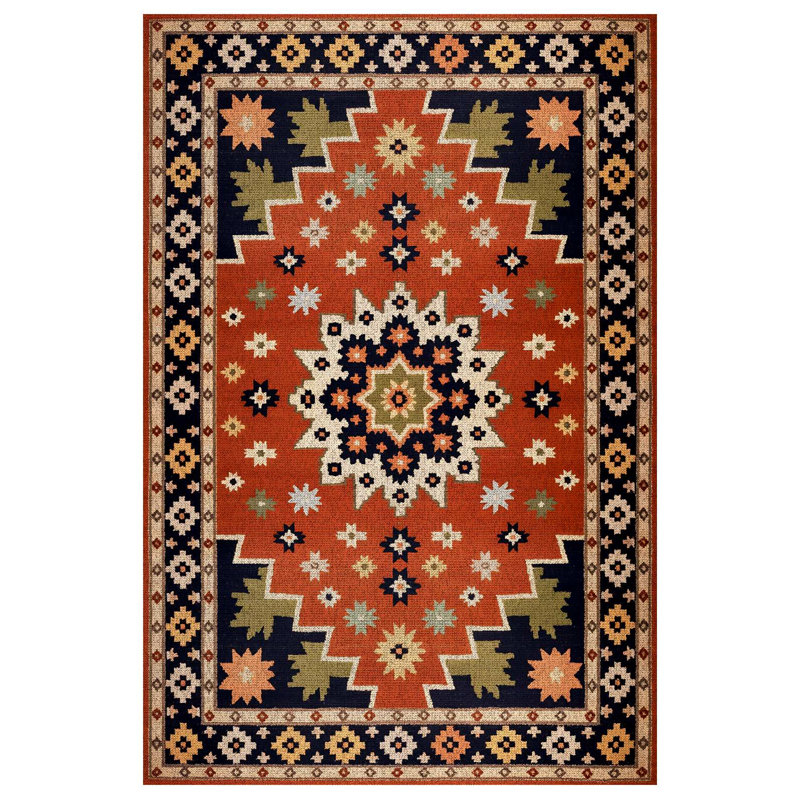 Lydia Collection Digital Print Cotton-Polyester Brown Moroccan Rug, Runner 6'7" x 13'2"
