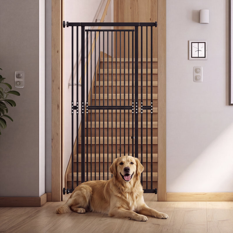 180 cm Extra Tall Pet Gate, Adjustable 70-107cm Safety Gate for Cats & Dogs, No-Drill Wide Gate with One-Hand Operation,Black