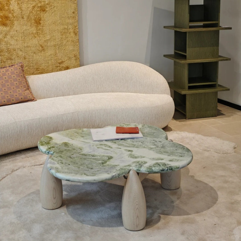 Table basse vintage en marbre vert, H 15 po x L 33,5 po x l 33,5 po