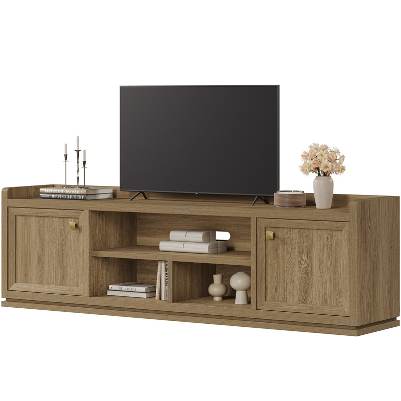 Modern Tv Stand With Storage And Shelves, Entertainment Console To Fit 50'' - 75'' Tvs., Natural Oak
