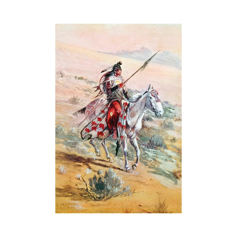 Native American Warrior by Olaf Carl Seltzer - Wrapped Canvas Painting, 20.32 cm H x 30.48 cm W
