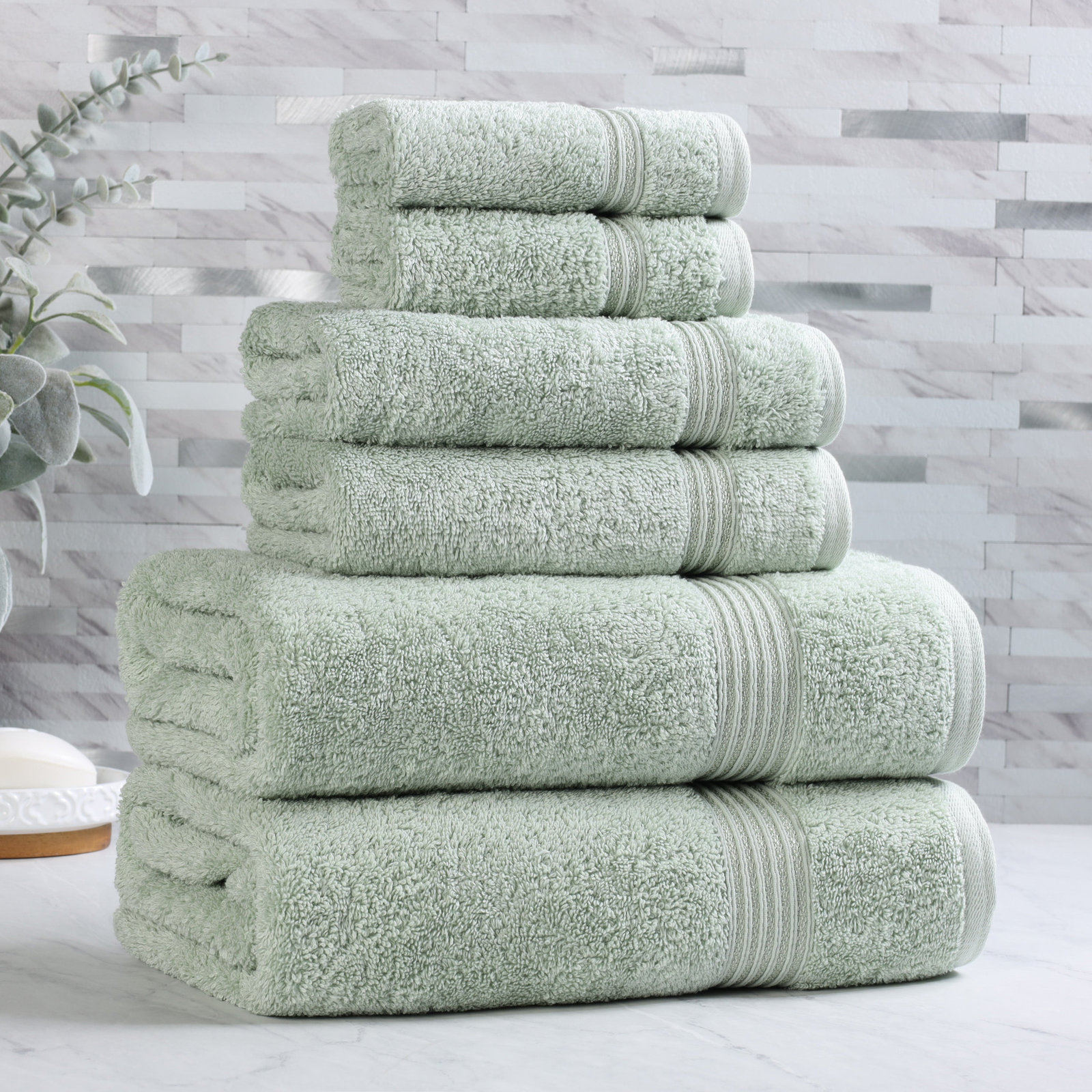 Oleg 6-Piece Egyptian Cotton Towel Set, Sage