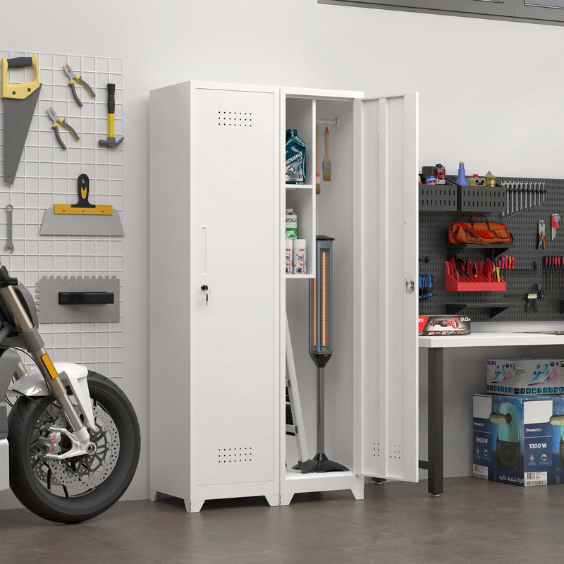 Armoire de rangement à balai 1 pièce en métal, armoire de rangement mince pour salle de bain 65 pouces avec crochets et tablettes pour buanderie, salle de sport, bureau, garage