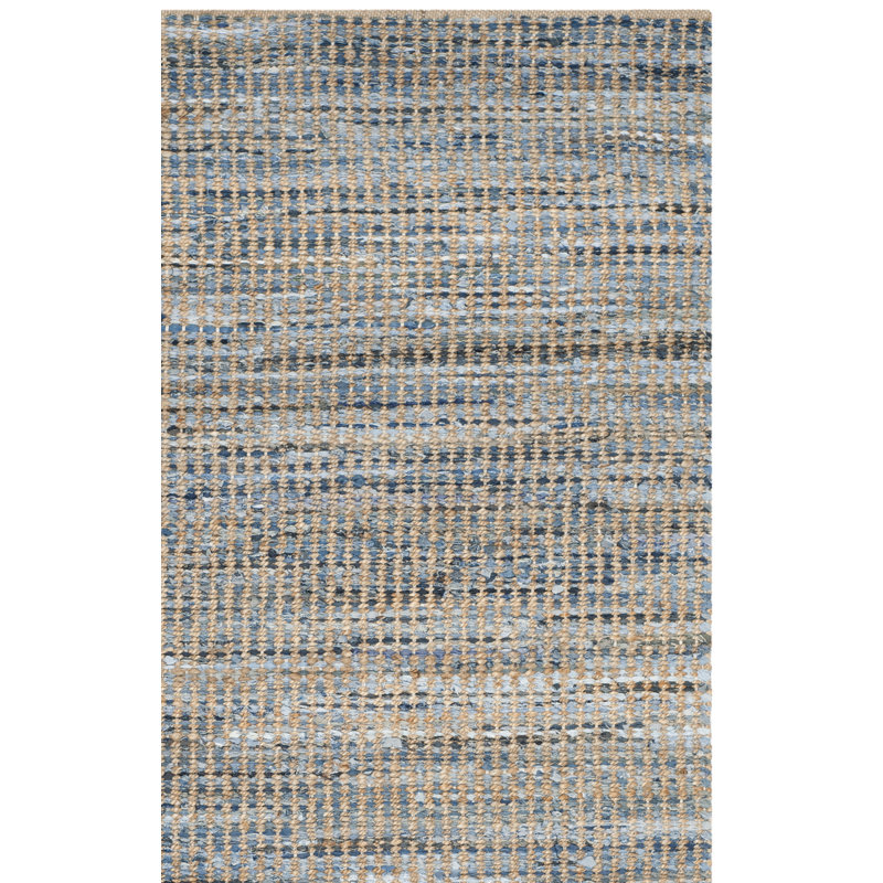 Parkman Hand Woven Jute/Denim/Cotton Rug in Natural/Blue, Runner 2'3" x 6'