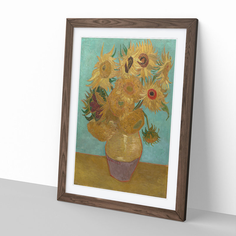 Vase with Twelve Sunflowers by Vincent Van Gogh - Framed Print, 36cm H x 27cm W x 2cm D, Walnut Framed