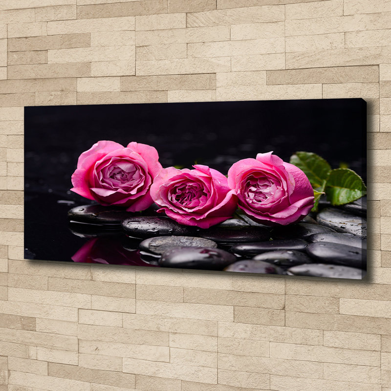 Pink Roses - No Frame Print on Glass, 50cm H x 125cm W x 2cm D, Canvas