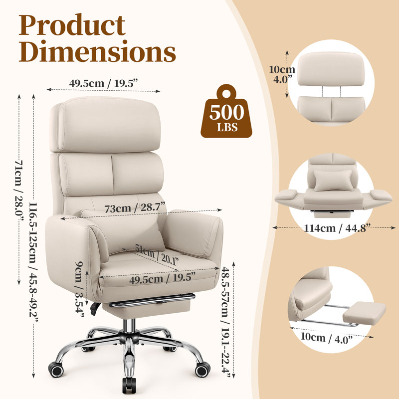 Fauteuil de direction avec repose-pieds réglable Edinson, Beige