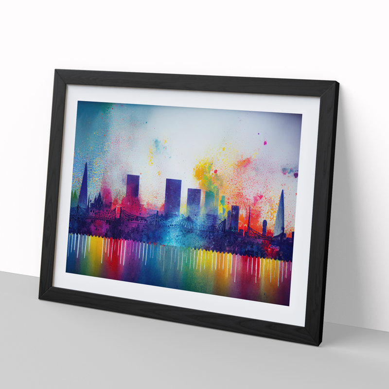 Bold London Skyline Watercolour Vol.2 Abstract - Single Picture Frame Painting, Black Framed, 46cm H x 64cm W x 2cm D