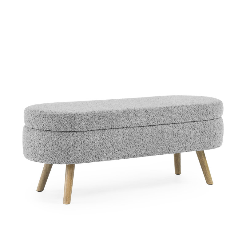 Banc de rangement repose-pieds ovale, pieds en bois d'hévéa (43,5 po x 16 po x 16 po), Gris