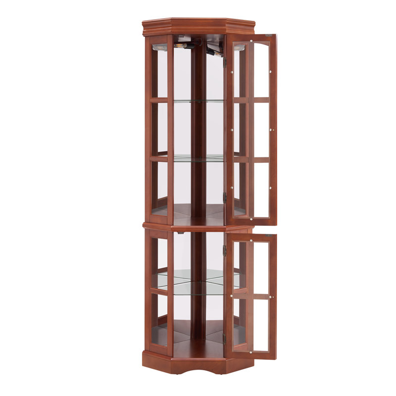 Corner Curio Cabinet With 5 Shelves And Lighting System (E26 Light Bulb Not Included), Walnut