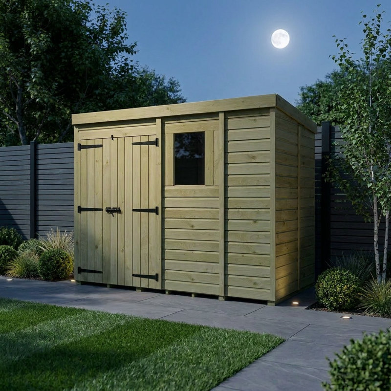 Total Sheds 9ft x 5ft Pent Garden Shed - Double Door - With Windows - Pressure Treated Timber - UK Manufactured