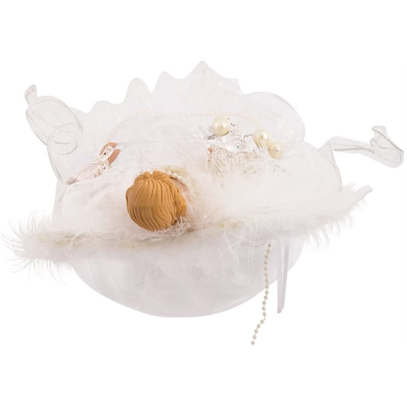 12-Inch White and Silver Fiber Optic Angel Tree Topper with Feather Wings
