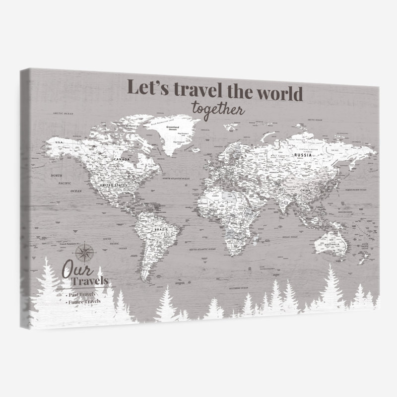 Carte du monde personnalisée avec épinglette Let's Travel IV, H 32 po x l 48 po, Oui