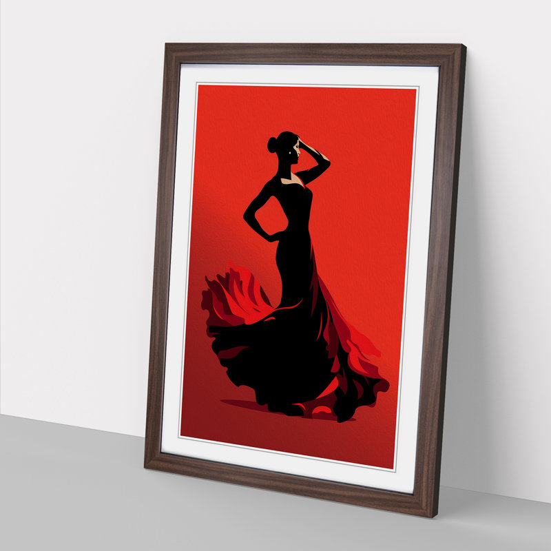 Flamenco Dancer Minimalism No.2 - Single Picture Frame Print on Wood, Walnut Framed, 64cm H x 46cm W