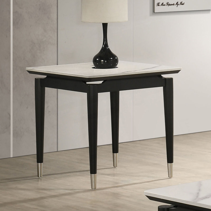 Table de bout 1pc de style contemporain avec plateau en pierre frittée