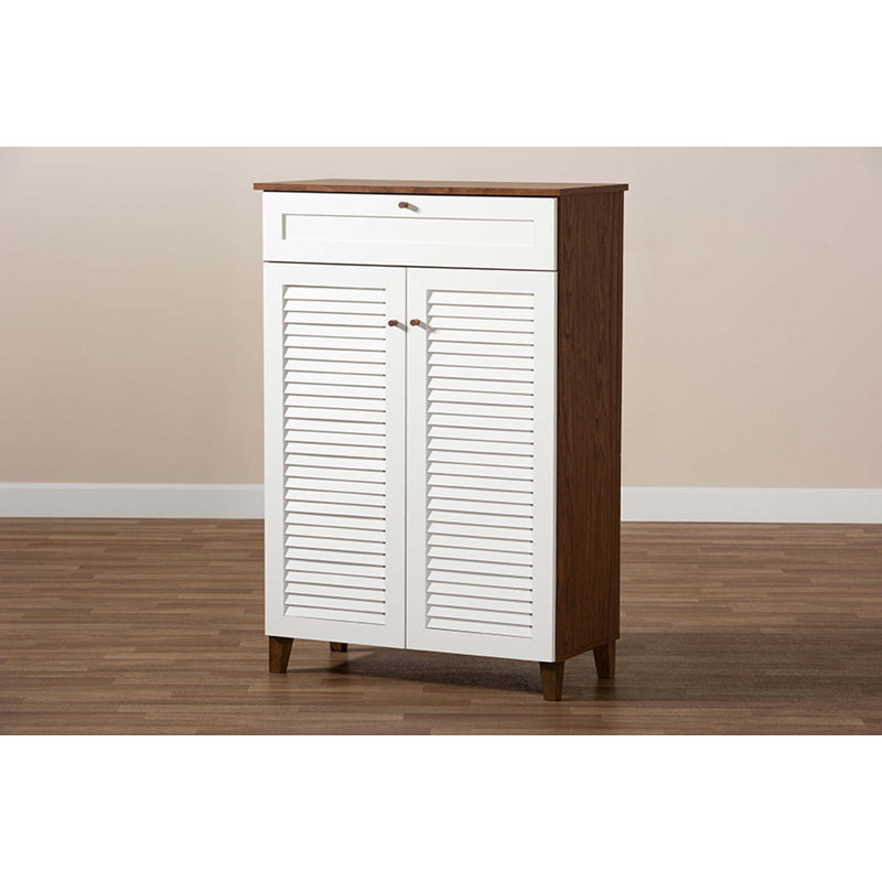 Brentford Shoe Storage Cabinet, White/Walnut