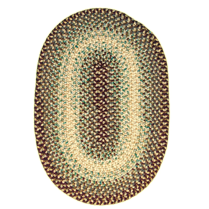 Tapis tressé bourgogne/beige Johannah, Ovale 7 pi x 9 pi