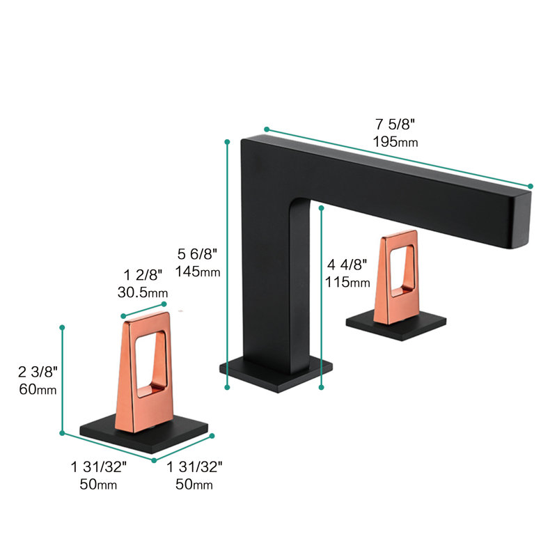 Widespread 2-handle Bathroom Faucet with Drain Assembly, Matte Black/Rose Gold