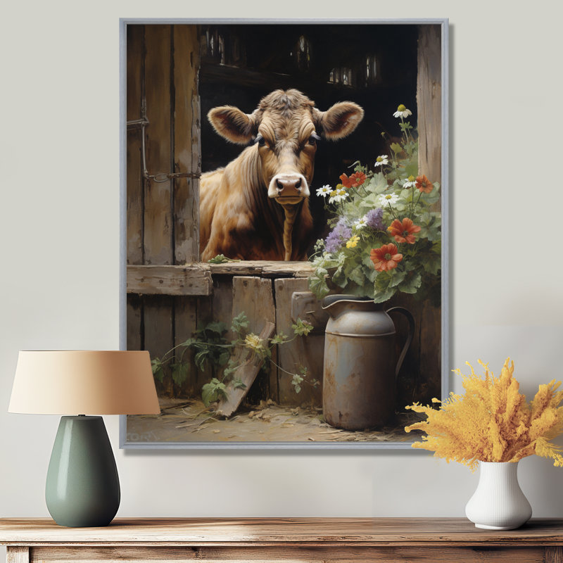 Brackeen Cow Rustic Charm III - vache, art mural, H 44 po x l 34 po x P 1,5 po, Encadrement argenté