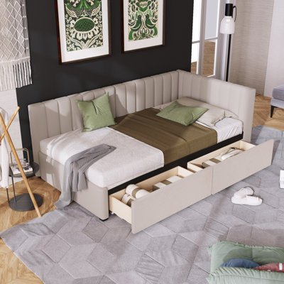 Upholstered Daybed With 2 Storage Drawers Twin Size Sofa Bed Frame -  Ebern Designs, 5D54C001C43C4EC79823B42548D11B01