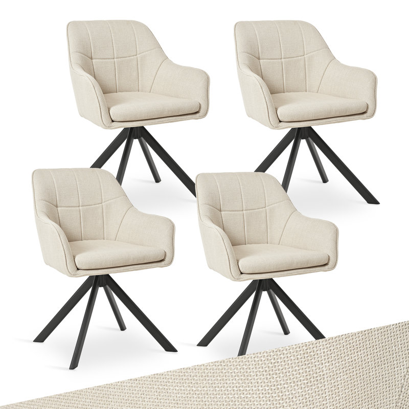 51cm H Upholstered Arm Dining Chair For Kitchen Dining Living Room, Beige Linen