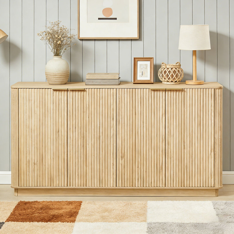 Buffet 63 "à rayures verticales avec rangement, Chêne