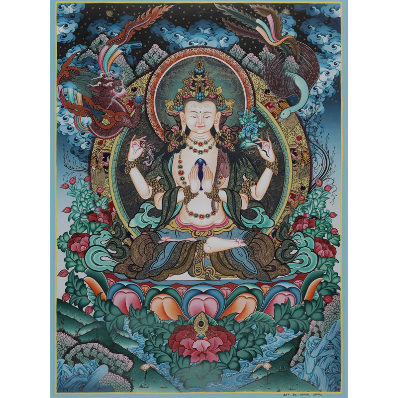 Art mural tibétain peint à la main «Épée de la sagesse» Thangka H 24 po x l 18 po