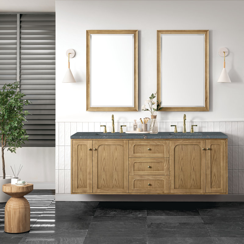 Laurent 72" Double Vanity, Light Natural Oak W/FreePower Wireless Charger, Honey Oak, Siberian
