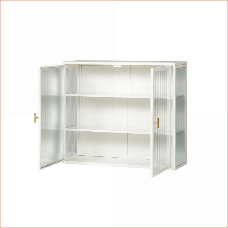 Armoires murales avec rangement moderne à deux portes et trois niveaux en verre blanc L 27,56 po x l 9,06 po x H 23,62 po | Métal | Verre trempé