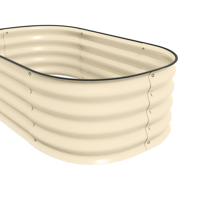 Galvanized Raised Garden Bed Kit 3.4'X2'x1', Outdoor Metal Flower, Herb & Vegetable Planter, Cream, Edging, Reliable Drainage Pattern 3.4'X2'x1' Planter Box Kit, With Edge, Intensified For Flowers,