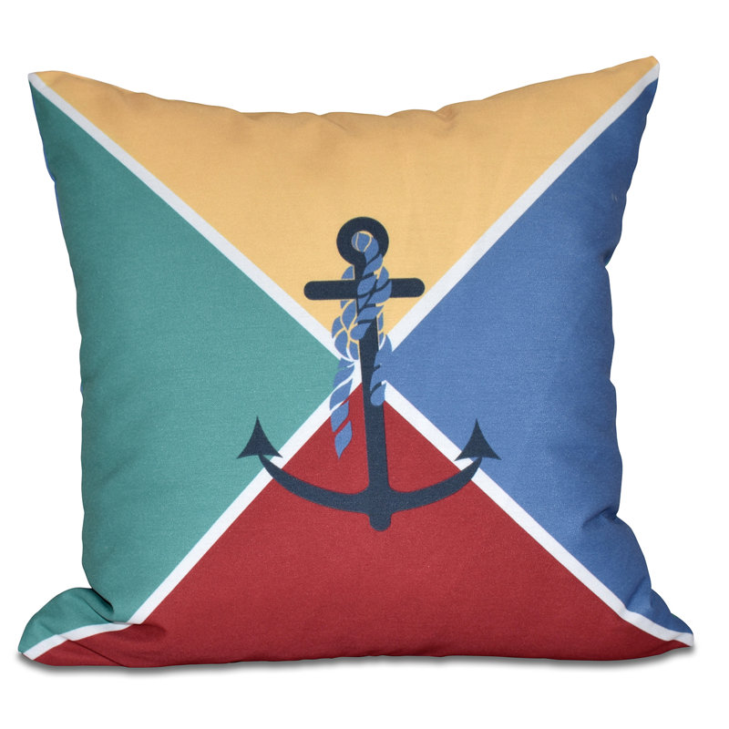Nautical Nights Outdoor Reversible Throw Pillow, 18"x18", Yellow