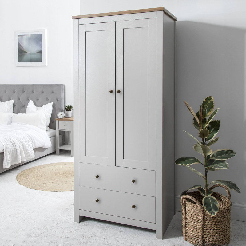 Maryhannah 2 Door Manufactured Wood Wardrobe, Stone Grey