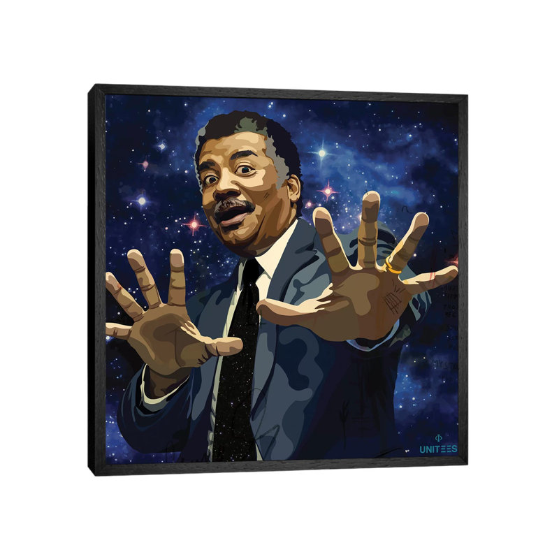 Neil DeGrasse Tyson by Dai Chris - Print on Canvas, Black Framed Canvas, 30.48 cm H x 30.48 cm W