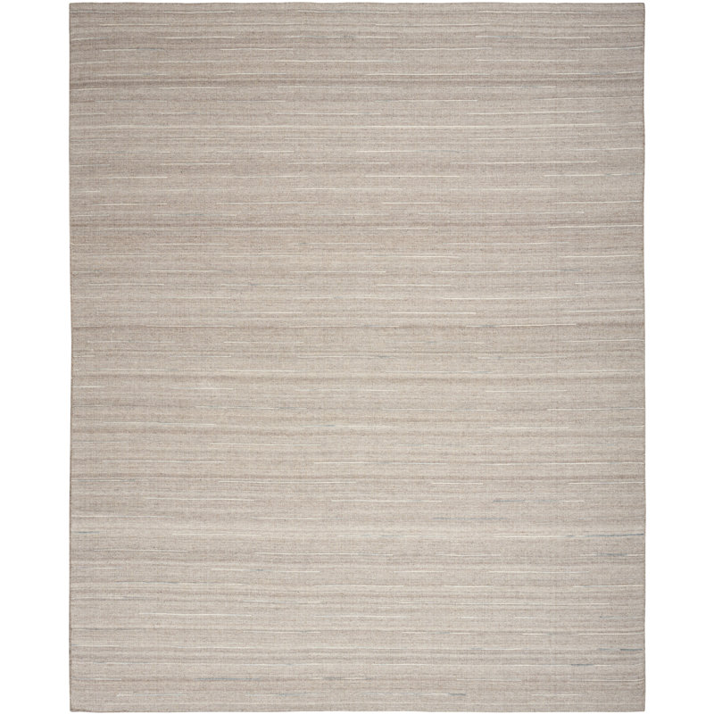 Tapis gris en laine / coton tissé à la main Anerinda, Rectangle 8 pi x 10 pi