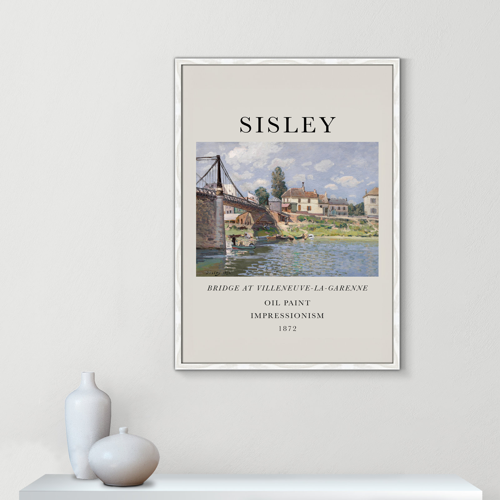 Old Masters Collection " The Bridge At Villeneuve " by Alfred Sisley, No, White Single Picture Frame