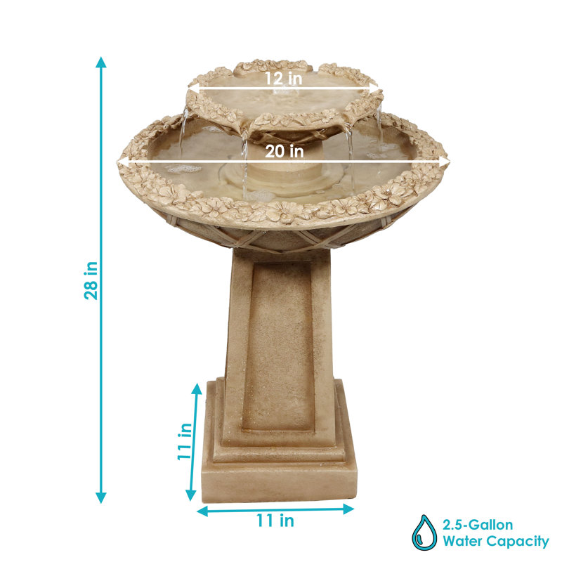 Light Brown Polyresin 2-Tier Birdbath Water Fountain