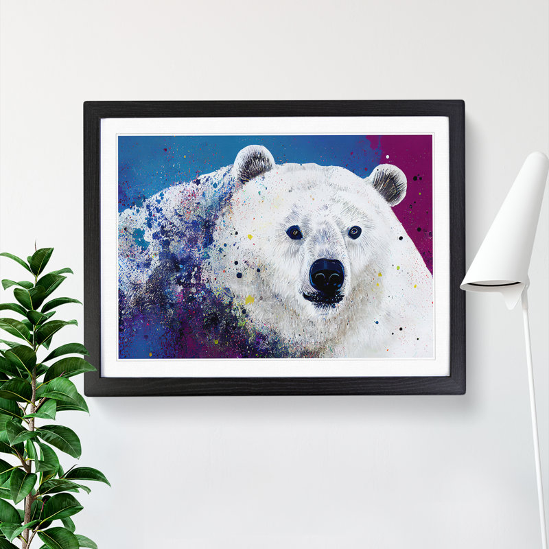Polar Bear Splash 1 Piece Single Picture Frame Wall Art, 34cm H x 46cm W x 2cm D, Black