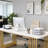 71-Inch Soft White Executive Desk with Gold Metal Frame, Rectangular MDF Work Surface