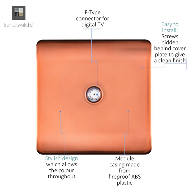 Trendi Switch 1 Gang Male F-Type Satellite Television Socket, Copper