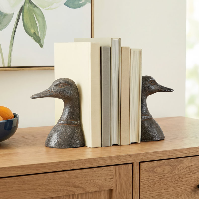 Decorative Cast Iron Duck Head Bookends, Black