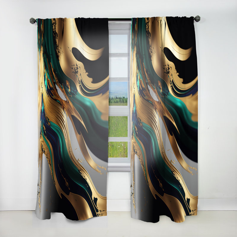 Agate verte et dorée II - Rideau transitionnel abstrait - Velours obscurcissant - 1 panneau, L 52 po x L 90 po