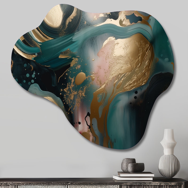 Or et vert marbré Euphoria I - marbre, décoration murale asymétrique en métal, nuage doré, reproduction d'art en métal