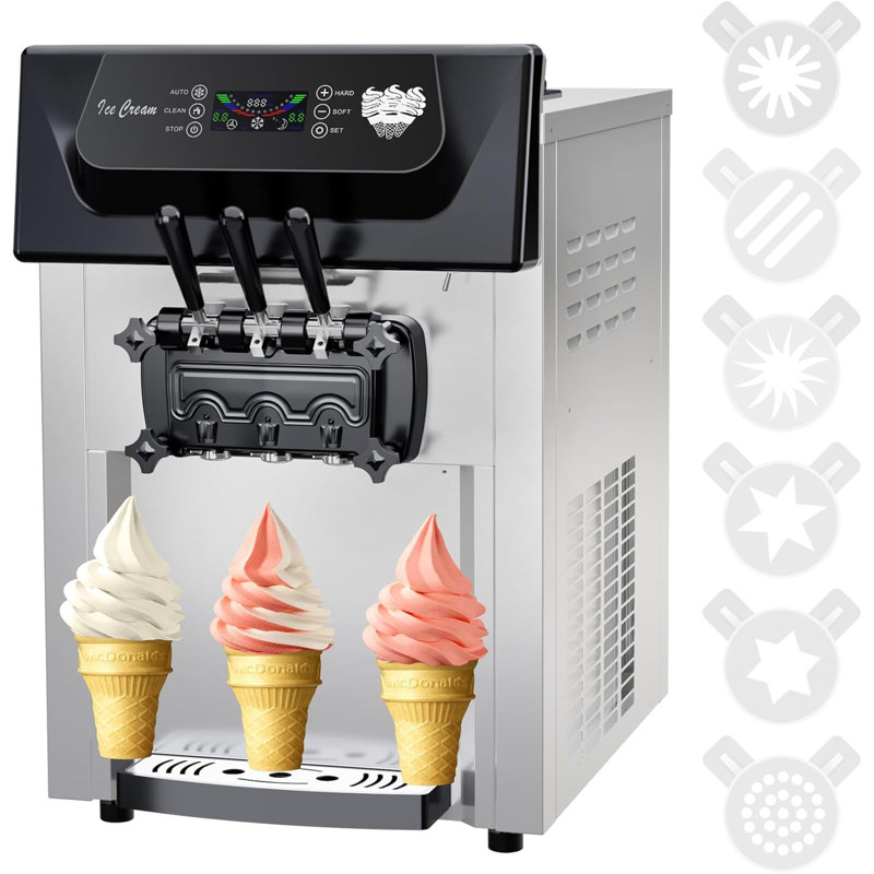Machine à crème glacée commerciale 2200W, 2 + 1 machine à crème glacée à saveur douce