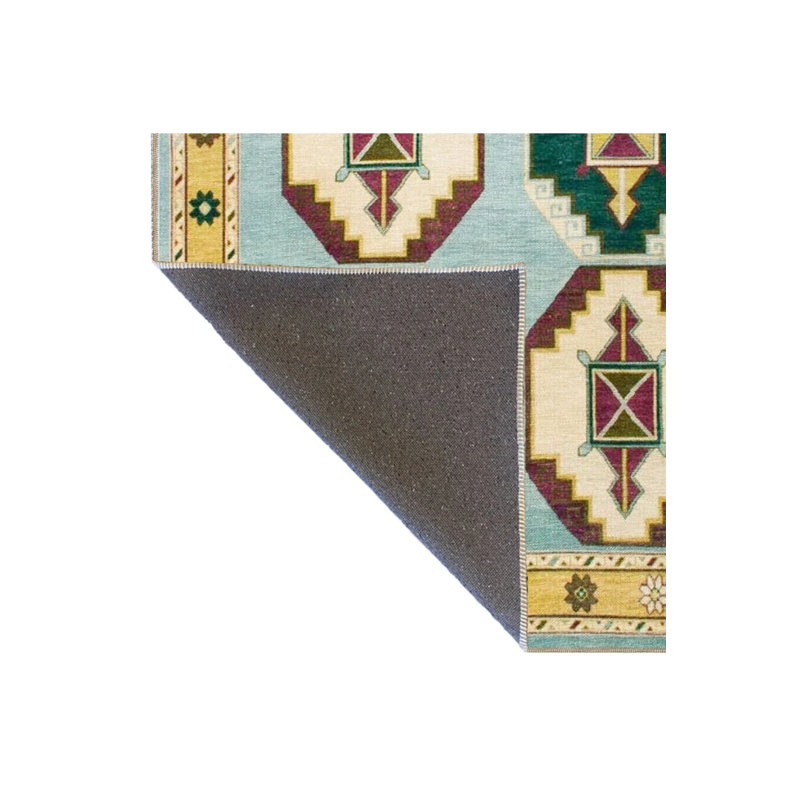 Blue Themed Multicolored Mixed Geometric Pattern Vintage Decorative Carpet, Rectangle 4' x 5'11"
