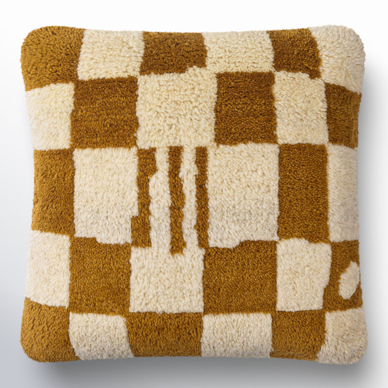 Raven Checkered Wool Throw Pillow, 18" x 18", Pillow Cover Only - No Insert, Brown