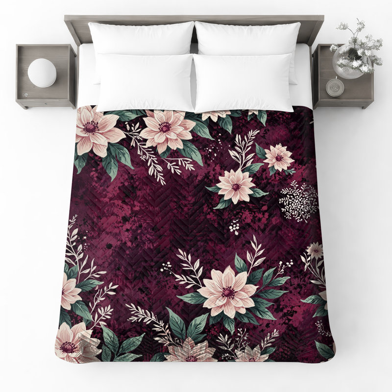 Couvre-lit matelassé à motif floral Dahlia, Lit simple