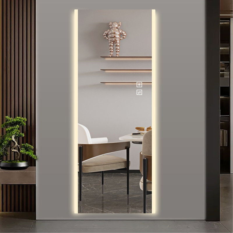 Miroir à DEL 65 x 21 po pleine longueur, miroir sans cadre pleine longueur, miroir mural avec lumière, lumière changeante tricolore, verre antidéflagrant, imagerie haute définition