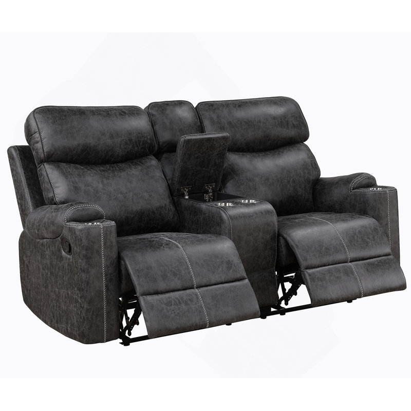 Causeuse inclinable manuelle en microfibre Hirah avec fonction porte-gobelet et port USB intégré