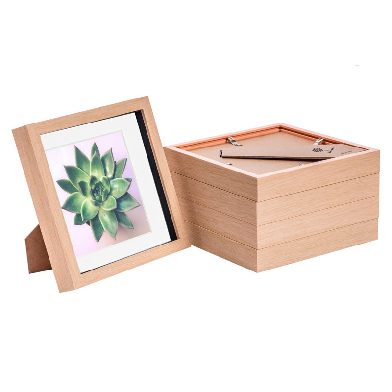Nicola Spring - 3D Box Photo Frames - Mount, 22.5cm H x 22.5cm W x 3.5cm D, Light Wood/White